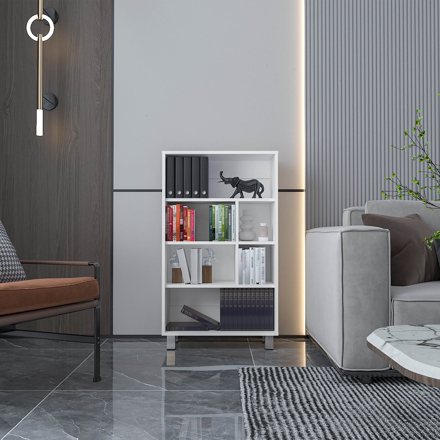 Bookcase 40.6' H, 6 shelves, 4 legs, White
