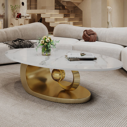 Modern Faux Marble Coffee Table, Sintered Stone Contemporary Tables with Stainless Steel Base