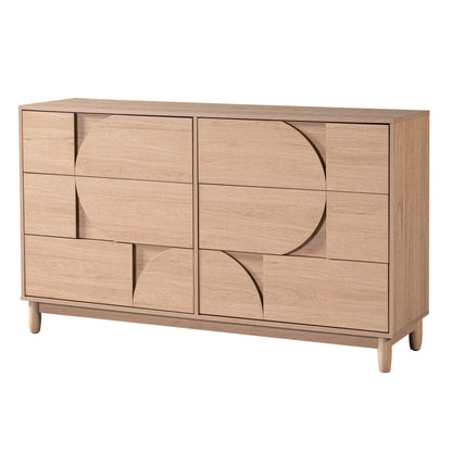 Mid Century 6-Drawer Dresser for Bedroom, 55" Wide Modern Chest of Drawers, TV Stand for Living Room, Solid Wood legs,Vanity Desk, Closet Storage, Drawers Organizer Furniture, Hallway,Light Oak