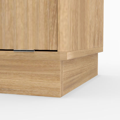 Tall Narrow Fluted Storage Cabinet with 10-Gallon Hidden Trash Bin Compartment, Freestanding Cabinet, Fixed Open Shelves & Drawer, Anti‑Tip for Kitchen Home‑Office Living Room (Trash Can NOT Included)