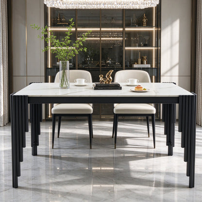 Modern 49" Rectangular Dining Table, White Marble-Look MDF Top with Black Metal Legs, Space-Saving Kitchen Desk for Small Apartments, Easy Assembly