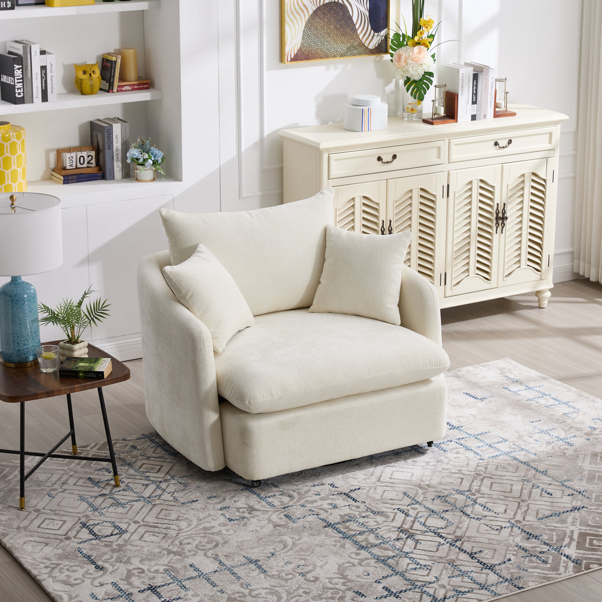 360° Swivel Chairs, Oversized Sofa Armchairs Cushion with 3 Pillows, Backrest Pillow Design Modern Style Comfy, for Living Room, Bedroom, Hotel, Beige