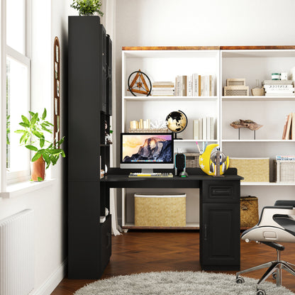 L-Shaped Corner Computer Desk for Home Office or Study desk, Study Modern Style Table with Drawers, Bookshelf & Hutch – Black