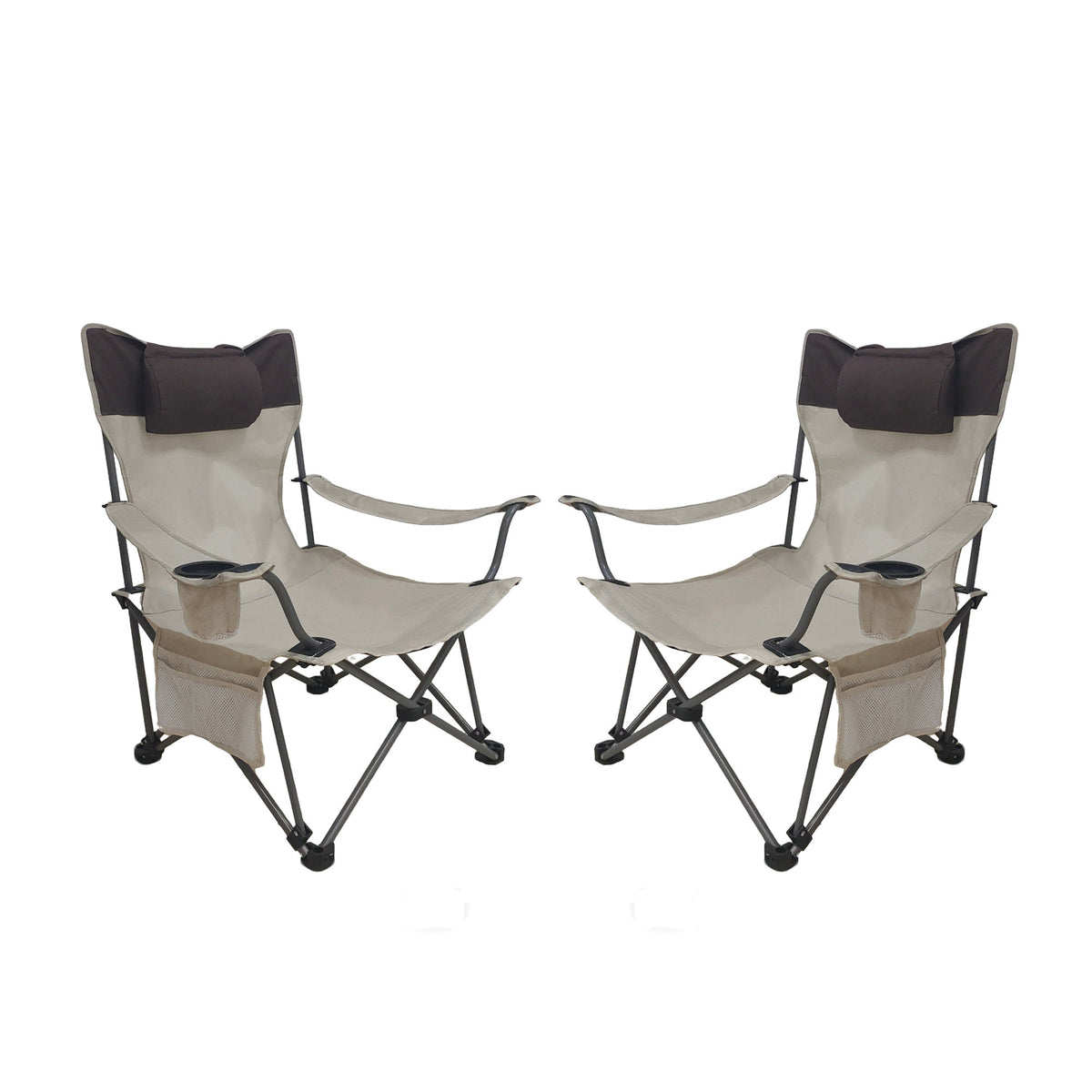 2PCS Outdoor Camping Chairs Folding/Portable/Adjustable reclining chair(Three-level adjustment), Side Pockets & Cup Holder,Carry Bag,Beige