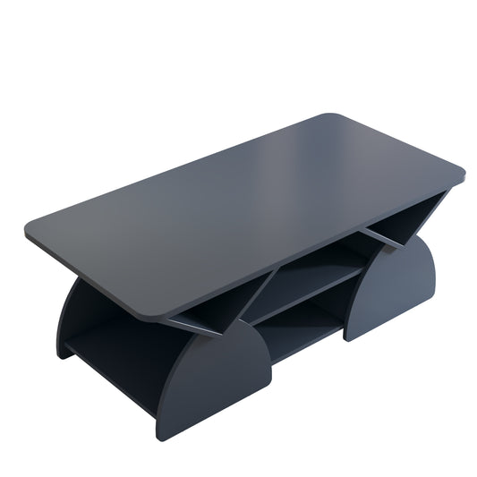 Modern Geometric Blue Engineered Wood Coffee Table with Rounded Corners, Open Shelves, Sturdy Frame for Living Room or Office - 47.24' x 23.62'