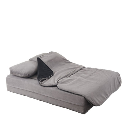 75'' 2-in-1 Foldable Sofa Bed with Multi-Functional Blanket in Grey Corduroy, Convertible Floor Lounge for Living Room Bedroom Studio