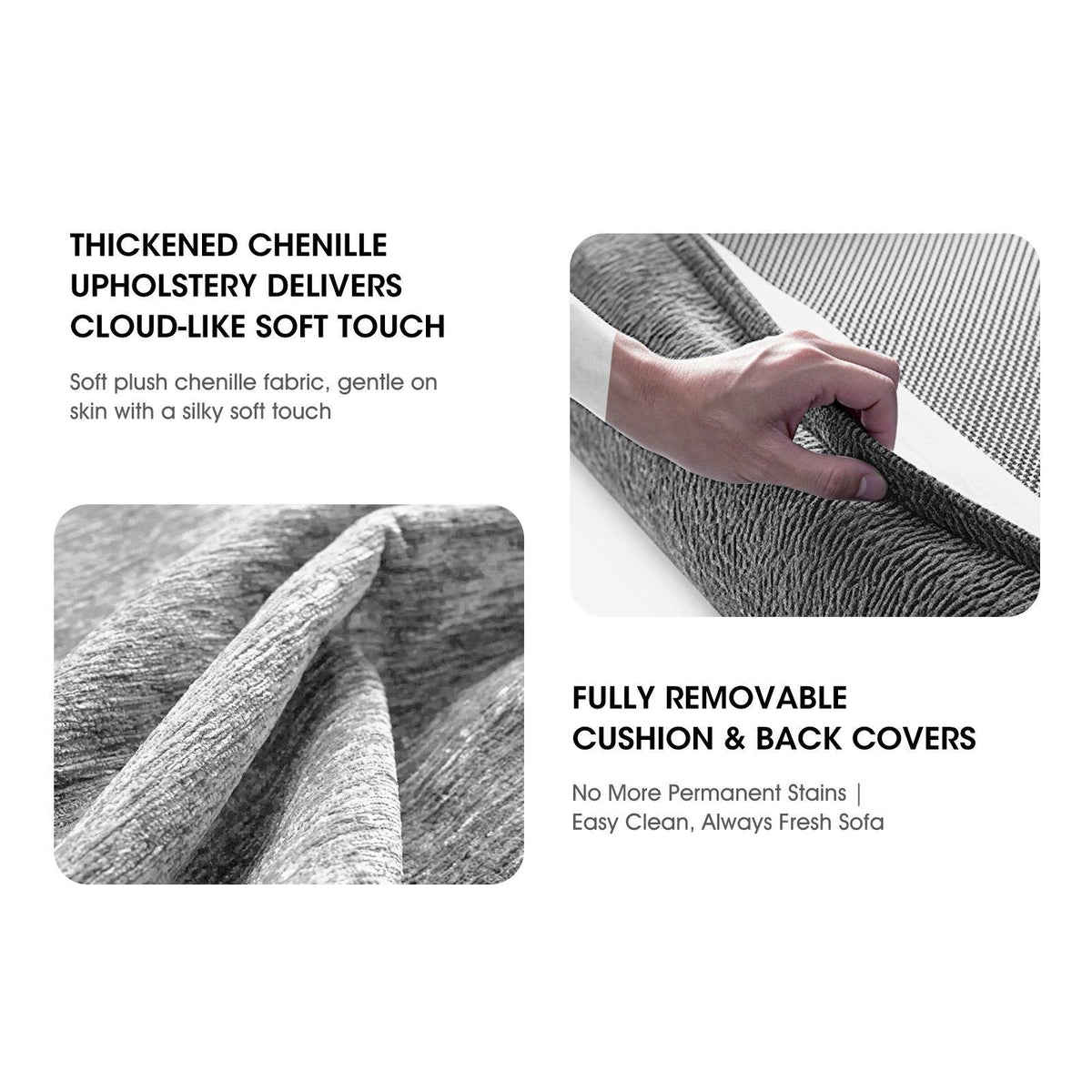 3‑in‑1 Convertible Chenille Sofa Bed, 5‑Level Adjustable Backrest Sleeper Sofa,Chenille Cloud Sofa,Pull-Out Sofa Bed