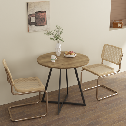 31.5 Inch Round Dining Table, Small Circle Kitchen Table with Metal Black Legs for 2-4 people, Modern Dining Room Table, Brown (only table) – Natural