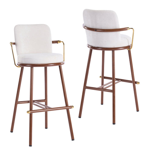 Chaya Indoor Upholstered Bar Stool with Metal Frame, Walnut Finished and Beige Upholstery, Set of 2