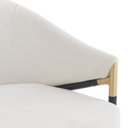 26" Seat Height, Modern Counter Stool with Curved Armrests & Gold Accents - Soft Beige Fabric, Black Metal Frame, Set of 2