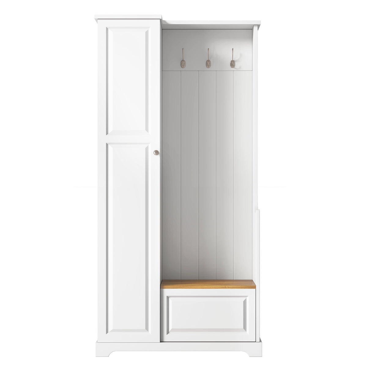 Stylish Design Hall Tree with Flip-Up Bench, Minimalist Hallway Shoe Cabinet with Adjustable Shelves, Multifunctional Furniture with Hanging Hooks for Entryways, Mudroom, White (OLD SKU: WF304223AAK)