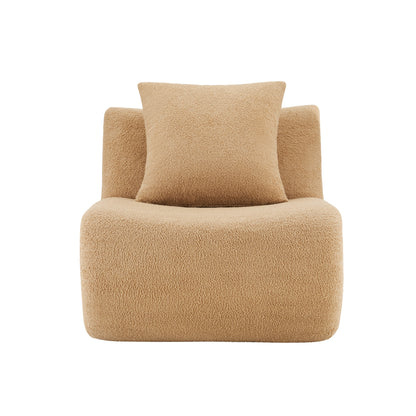 Armless Sofa W/Pillow Teddy Fabric-Camel