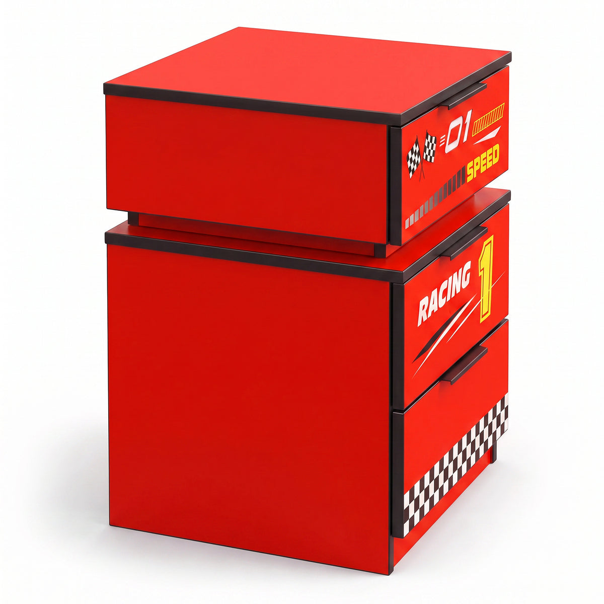 Kids Racing Car 3-Drawer Nightstand with Smart RGB LED Light, App/Remote/Music Sync Bedside Storage Cabinet, Fully KD
