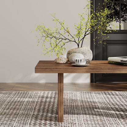 39.37" Solid Wood Coffee Table, 100% Real Wood Rectangular Center Table, 39.37" × 23.62" × 15.75", Modern Wooden Cocktail Table for Living Room, Apartment and Office