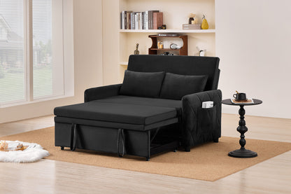51.2' Velvet Convertible Sleeper Sofa Bed, 5-Position Adjustable Backrest Loveseat with Pull-Out Bed, Side Pocket, Multi-Functional 2-Seater Couch for Living Room, Apartment, Small Space