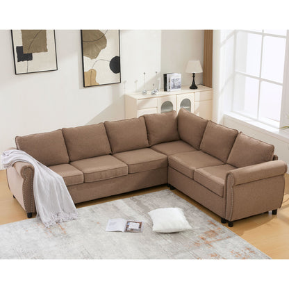 [NEW ARRIVED] [VIDEO PROVIDED] Sleeper Sofa, 2 in 1 Pull Out Couch Bed,6 seater sofa bed, L Shaped Sleeper Sectional Sofa Couch,Riveted sofa,104'' Large combined sofa Bed in living room, Brown