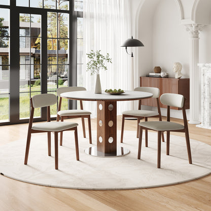 Solid Wood Dining Chairs Set of 4, Luxurious Chenille Upholstered Kitchen Chairs, Farmhouse Dining Room Chair with X-Shaped Metal Reinforcement, Beige