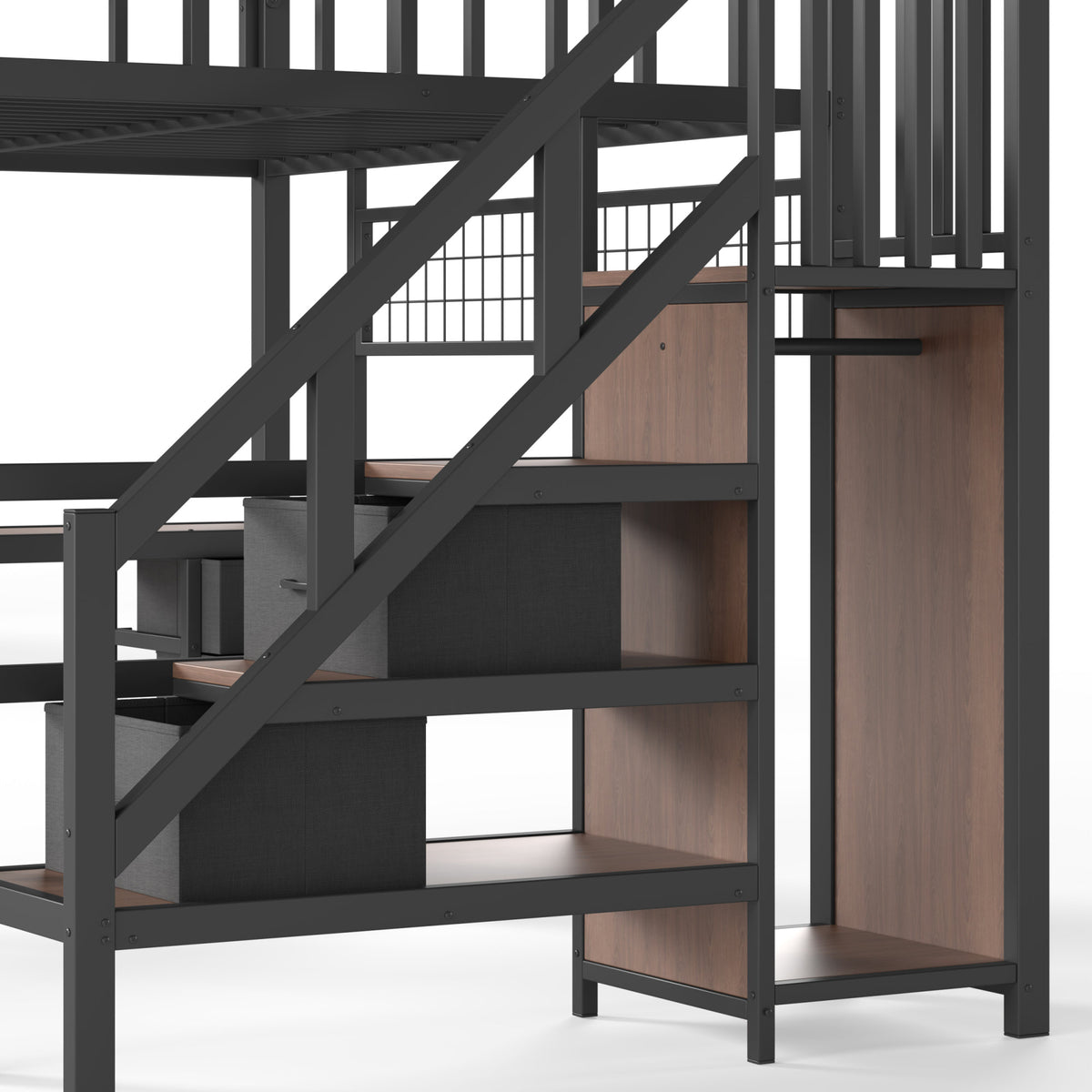 Full Size Loft bed with desk, Heavy Duty save space Loft Bed with Drawers & Storage Stair, All-in-One Metal Frame Multi-Functional Loft Bed for Teens Adults, Black
