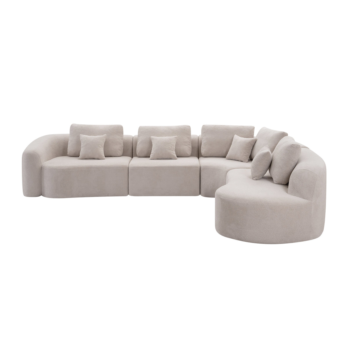 136.9" Camel Modular Curved Sectional Sofa, Vacuum Compressed Cloud Couch, Oversized Corner Sofa Set with Throw Pillows, No Assembly Required, Deep Seat Curved Sofa for Large Living Room.