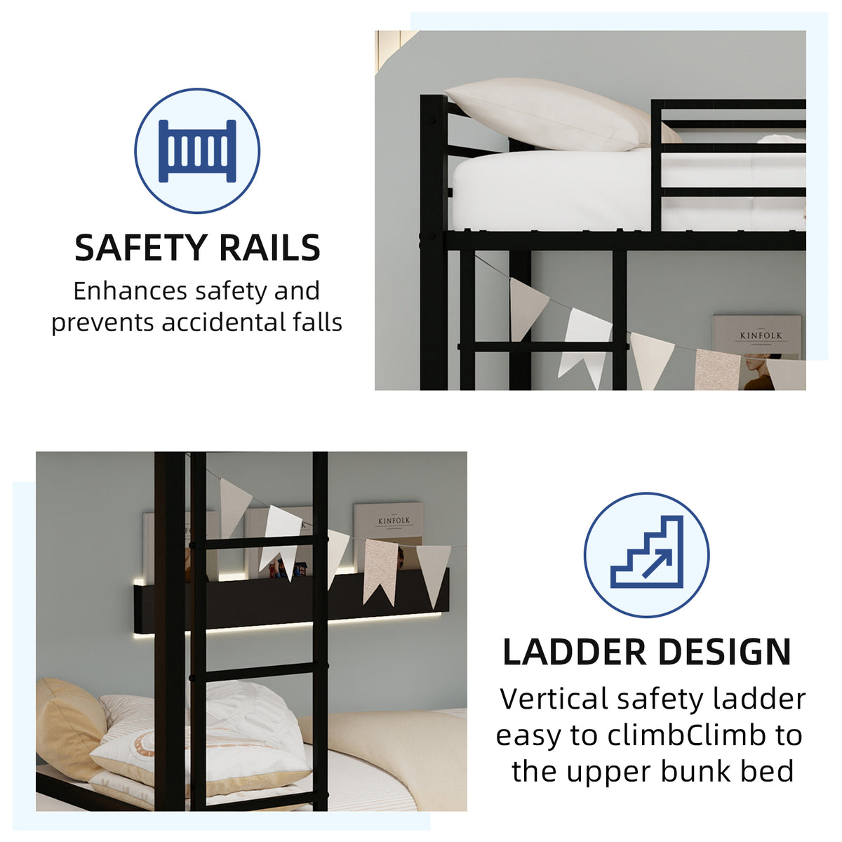 Metal Twin over Twin Bunk Bed/ Heavy-duty Sturdy Metal/ Noise Reduced/ Safety Guardrail,Black