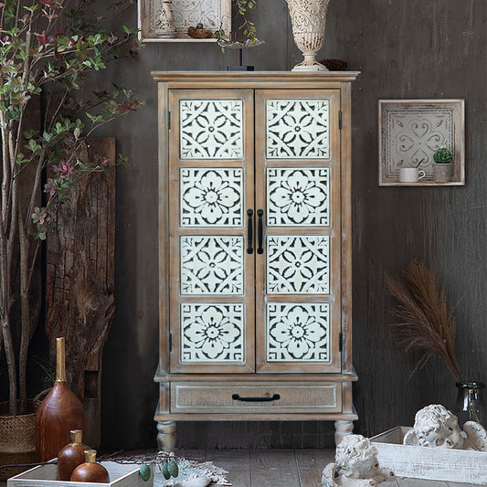 55.12'' Tall Tower Storage Cabinet - Rustic Wood Sideboard Pantry Cabinet - Versatile Buffet Cabinet with Storage for Home Decor and Organization chic cabinet with two doors and a drawer