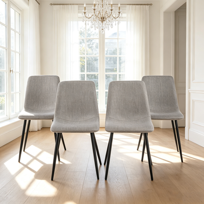Modern Upholstered Dining Chairs Set of 4 with Linen Cushion Seat and Sturdy Black Metal Legs