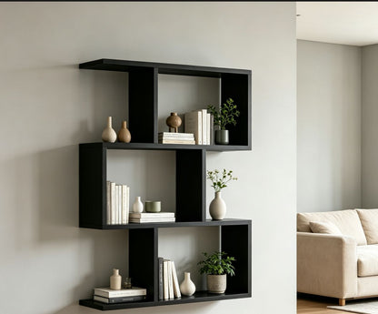 Three layer simple household black bookshelf