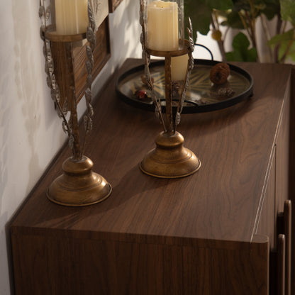 Wood MDF Sideboard Buffet Cabinet, Walnut Brown 2 Door Storage Credenza with Adjustable Shelf, Magnetic Soft Close Door Accent Cabinet for Entryway Living Room Hallway