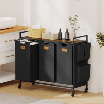 3 Section Laundry Hamper, Laundry Sorter with Wheels, Laundry Basket Organizer with Shelf & 3 Pull-Out Removable Bags, Dirty Clothes Hamper Organizer for Laundry Room Bathroom Dorm ,39.6 gallons(150L)