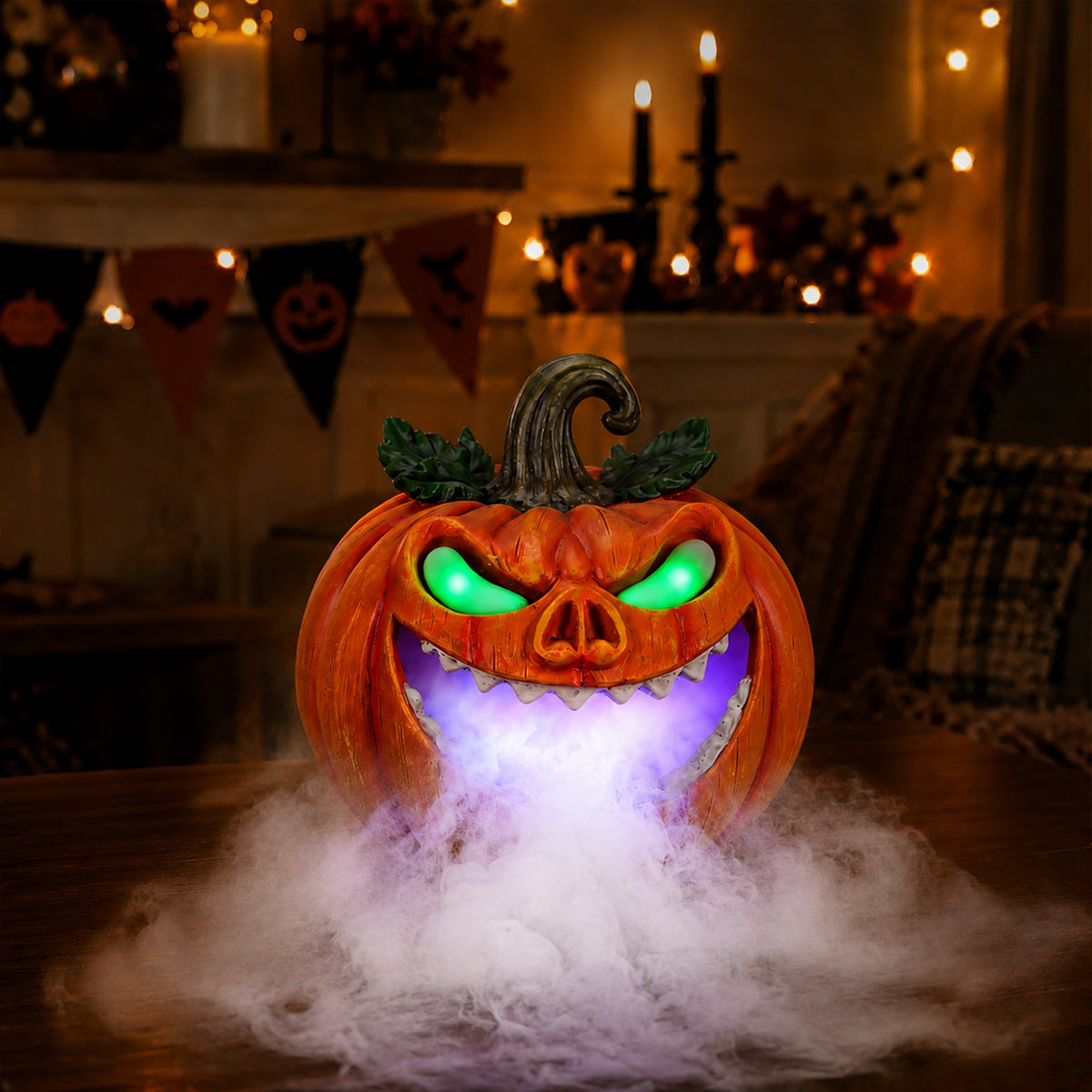 Halloween Pumpkin Monster Mist Maker, LED Light Up Fogger Figurine
