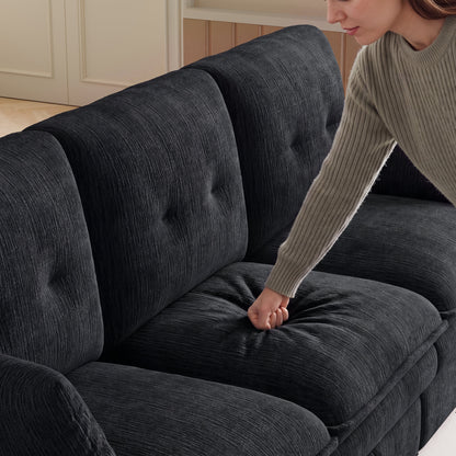 89-inch three-person cloud sofa with storage, armrests featuring hidden tabletop and USB ports, and armrests with storage function. High-quality cashmere three-person sofa. Suitable for living rooms,