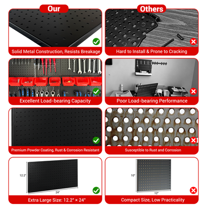 Pegboard Wall Organizer,48 x 36 inch Garage Storage Pegboard ,Metal Peg Board with Hooks & Storage Bins, Tool Panel Organizer