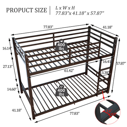 Twin Over Twin Metal Bunk Beds, 19 bed crossbars,Heavy Duty Bed Frame with Safety Guard Rail & Ladder, Low Floor Bunk Bed for Boys Girls Adults,400+480lbs load capacity, No Box Spring Needed (Black)