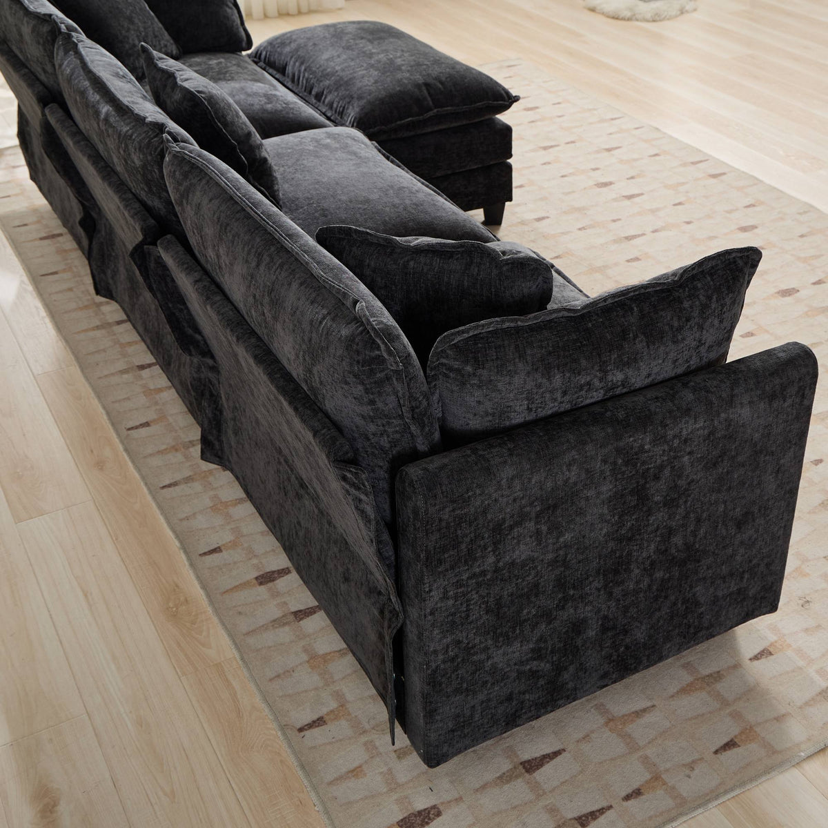 Cloud Sofa 3 Seats (Ottoman is not included), Modern Sectional Couch, Comfy Double Layer Upholstered Seat Cushion – Black
