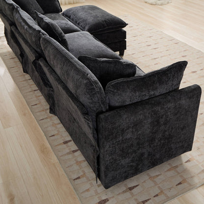 Cloud Sofa 3 Seats (Ottoman is not included), Modern Sectional Couch, Comfy Double Layer Upholstered Seat Cushion – Black