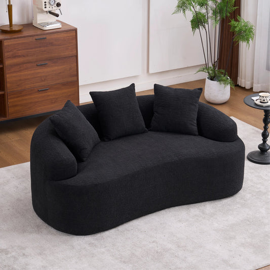 Old Sku: W2231P329643 Curved Modern Boneless Sofa Loveseat, Chenille Fabric, 2-Seater Black Chenille, No Assembly, Small Sofa for Small Spaces & Apartments, Living Room, Office, 65" L, 300 Lbs