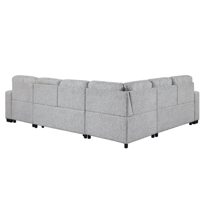 Giza Modular Sectional Sofa with Sleeper, Storage, USB Charging and Bouclé Upholstery in Gray