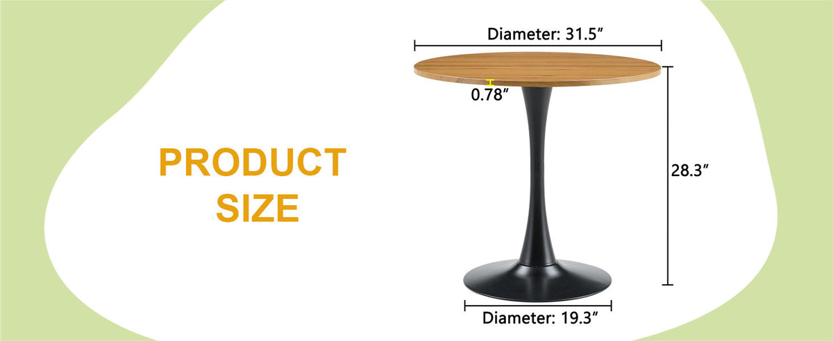 Round Dining Table, 31.5" Circle Tulip Table with Thickened Tabletop & Metal Pedestal, Mid Century Modern Bistro Table for Kitchen, Small Places, Living Room, Cafe (Faux Wood)W2920P405350
