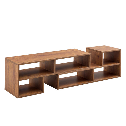 Modern 2-Piece Cube TV Stand with Open Storage, L-Shaped Design, Walnut MDF, 47.2' x 12' x 13.4'