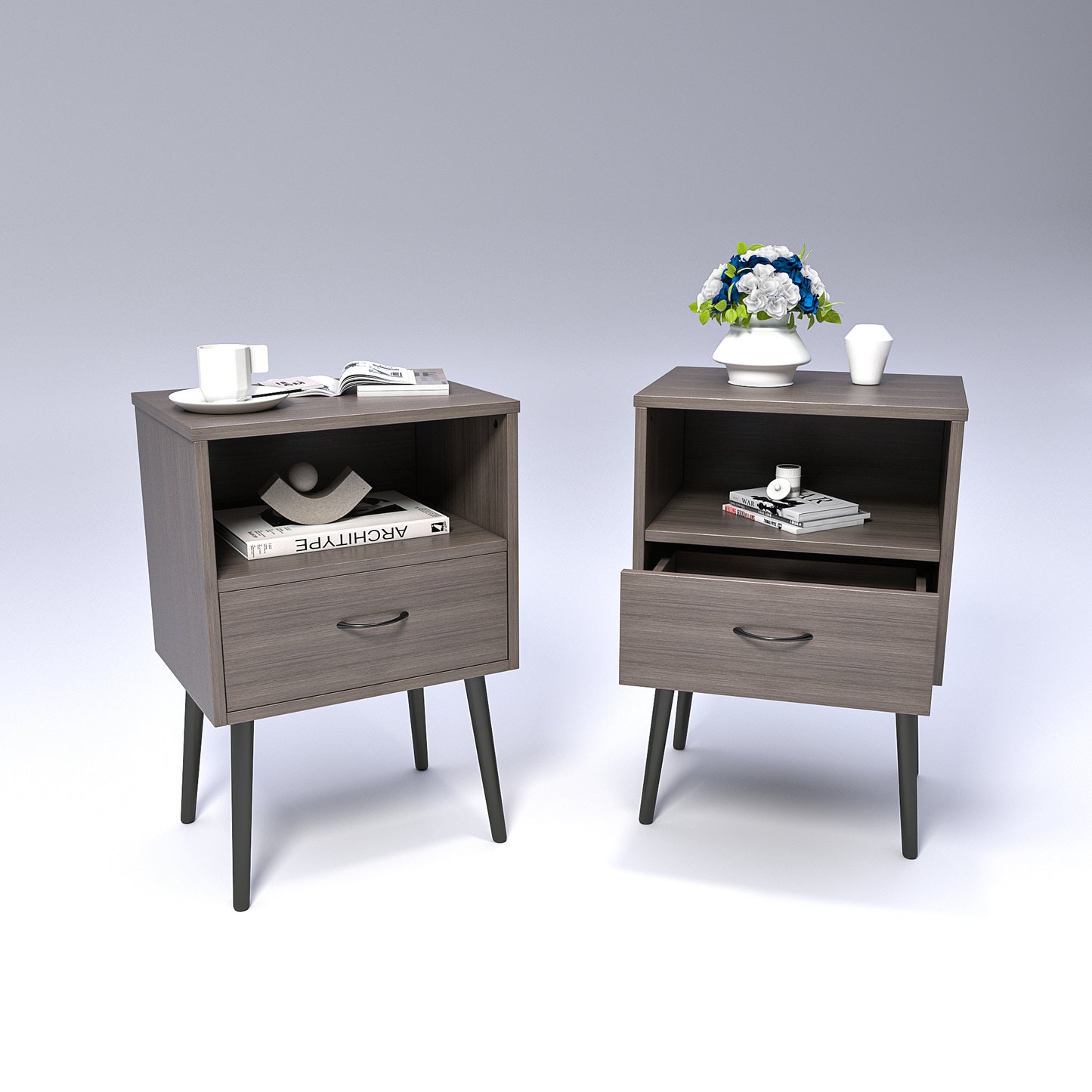 Two sets of Nightstand,modern style bedside table, With storage drawers and open wooden shelves, Suitable for living rooms, Bedrooms and small spaces. Decorative bedside tables in two sets, Easy to as