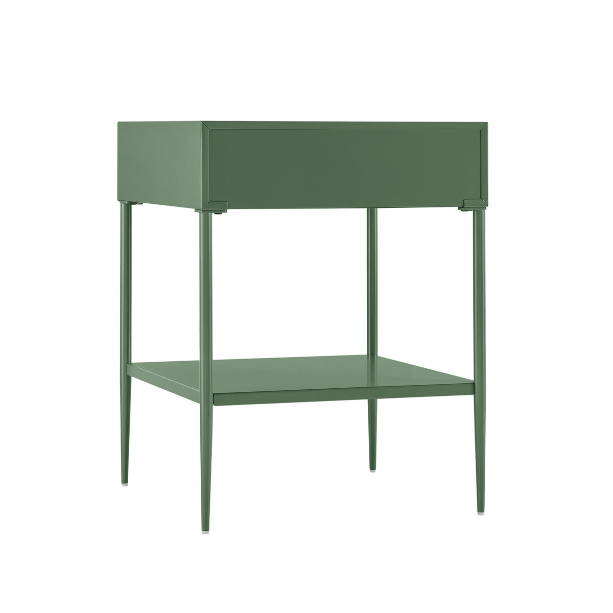 Colette Vintage Green Metal 1-Drawer Nightstand with Bottom Shelf & Tapered Legs