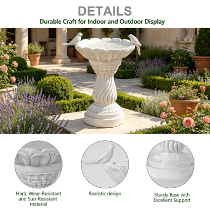 16.54' Garden Bird Bath Statue, Magnesium Oxide White Pedestal Birdbath, Outdoor Bird Water Bowl with Bird Sculpture, Yard Lawn Patio Ornament, Gift for Garden & Bird Lovers