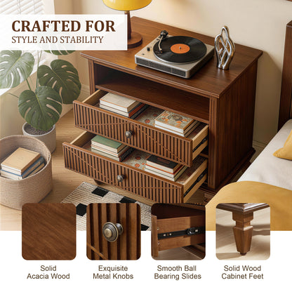 Farmhouse Nightstand with Charging Station, 2-Drawer Engineered Wood Storage Cabinet, Bedside Table for Bedroom