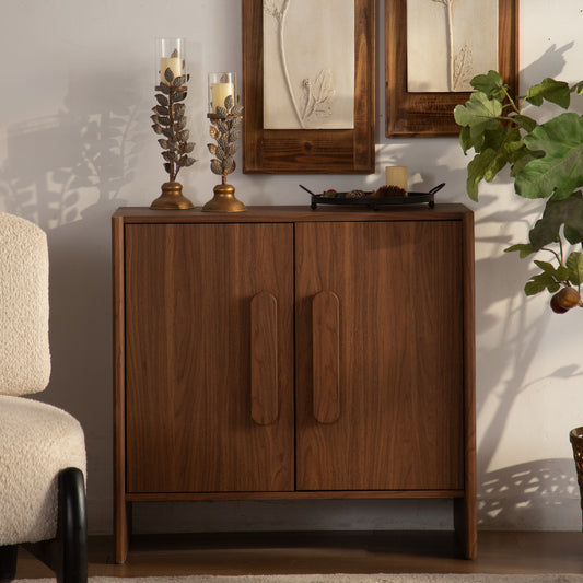 Wood MDF Sideboard Buffet Cabinet, Walnut Brown 2 Door Storage Credenza with Adjustable Shelf, Magnetic Soft Close Door Accent Cabinet for Entryway Living Room Hallway