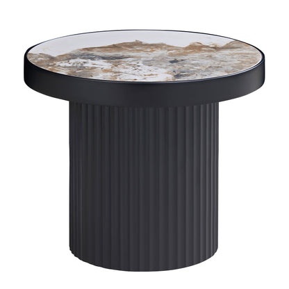 Set of 2 Coffee Table,MDF Round Coffee Table Sintered Stone Tabletop for Living Room Apartment,Leisure Area BLACK