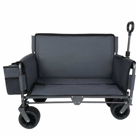 3-in-1 Folding Wagon Cart with Bench Seat & Storage patent protection - Includes 1 ice pack, 500lbs Heavy-Duty Utility Wagon, 180L Capacity All-Terrain Wheels for Camping, Beach, Sports, Garden, gray