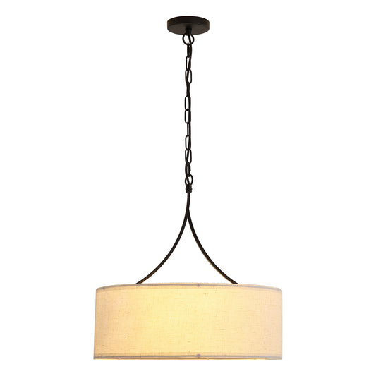 Modern Farmhouse 3-Light Fabric Pendant Light, Black Adjustable Drum Chandelier, Matte Black Fabric Shade Ceiling Light Fixture for Dining Room Living Room Bedroom