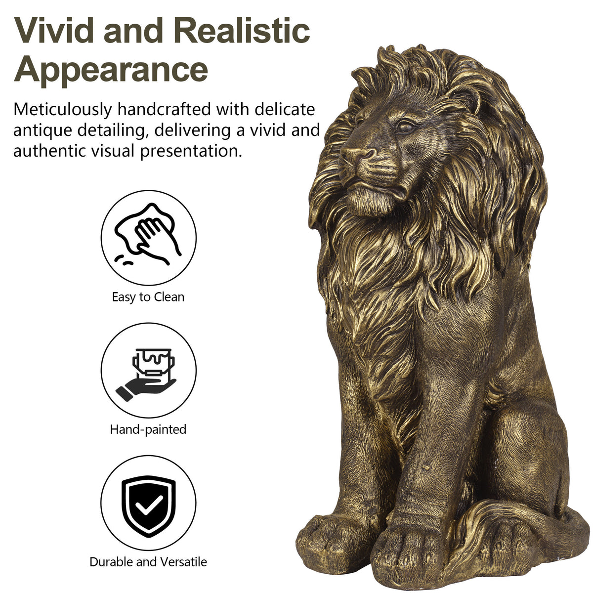 24.61' Outdoor Lion Statue, Magnesium Oxide Stone Composite Animal Sculpture Statue Decor for Front Door, Yard Patio Garden, Antique Bronze Finish, Ideal Gift for Housewarming & Estate Decoration