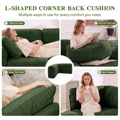 3 Seat Ruched Detailing Chenille Modular Sectional Sofa,High-Density Foam,L Shape Thickened  Back Cushions,Easy Assembly,For Living Room,Bedroom,Green