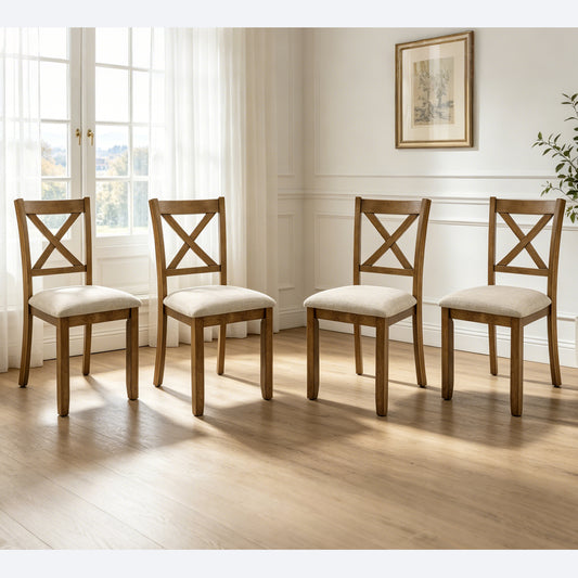 Dining Chairs Only, Wooden Dining Chairs Set of 4, Kitchen Chair with Padded Seat, Upholstered Side Chair for Dining Room, Living Room, Oak